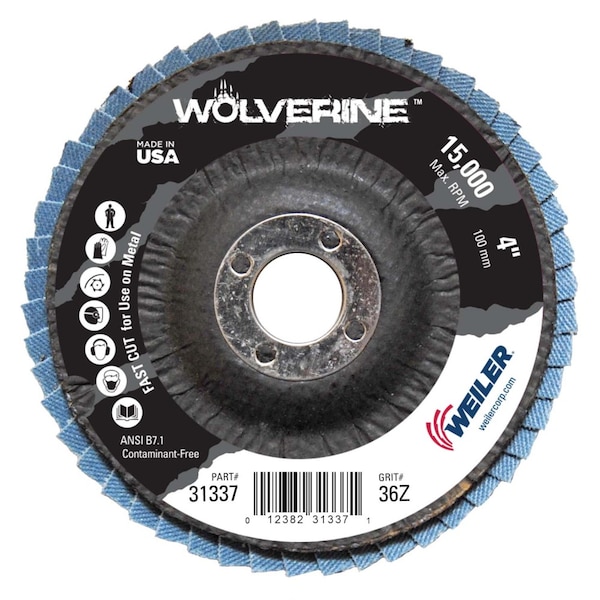 Weiler 4" Abrasive Flap Disc, Conical (TY29), Phenolic Backing, 36Z, 5/8" 31337 - main